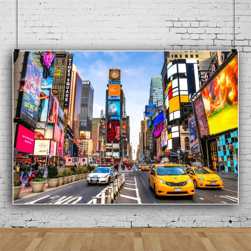 Laeacco 7x5ft New York Times Square Background NYC Time Square Taxi Buildings Vinyl Photography Backdrops Advertising Board New York Street Party Financial District Film Shooting Video Studio Banner - Image 2